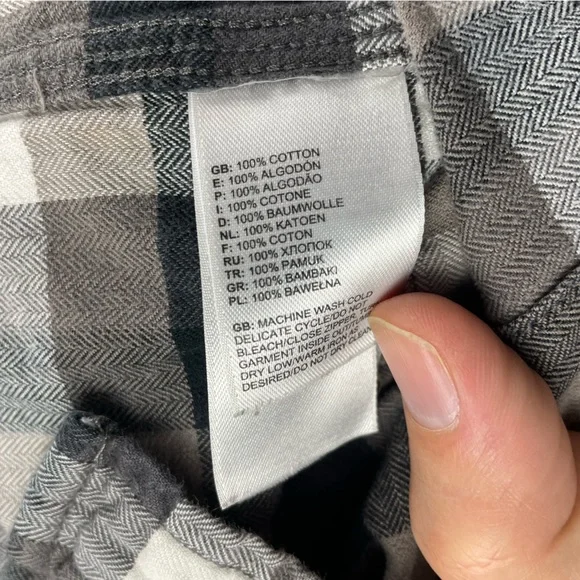 The North Face Plaid Flannel Shirt Men’s XL Gray White Tweed Herringbone Cotton - Picture 7 of 9
